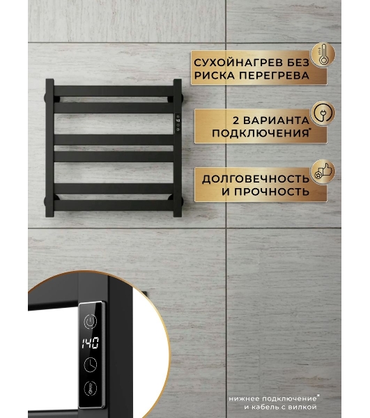 Полотенцесушитель дизайнерский электрический BAU Elite Black 53х52, подключение справа, черный матов