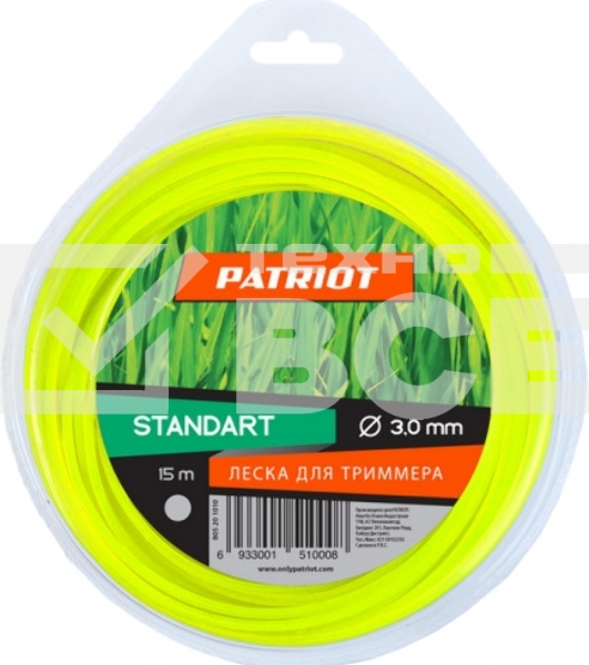 Леска для триммеров PATRIOT Roundline D 3,0мм L 15м круглая, желтая 300-15-1