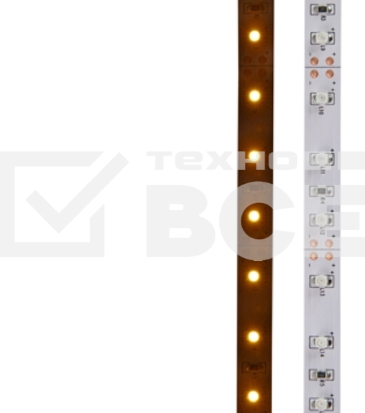 Лента LED открытая, 8 мм, IP23, SMD 2835, 60 LED/m, 12 V, цвет свечения желтый