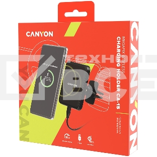 Универсальный магнитный автомобильный держатель с беспроводной зарядкой Car holder and wireless charger MegaFix, C-15, 15W, Input: USB-C: 5V/2A, 9V/3A; Output: 5W, 7.5W, 10W, 15W;89*65*12mm,0.195kg,black