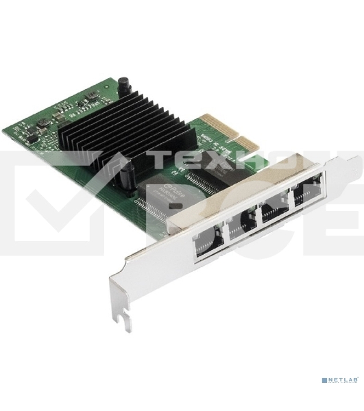 Сетевой адаптер ExeGate EXE-I350-T4V2 (PCI-E x4 v2.1, порты 4xRJ45 (медные), 10/100/1000Mbps, Gigabit NIC Intel Chipset NHI350AM4)