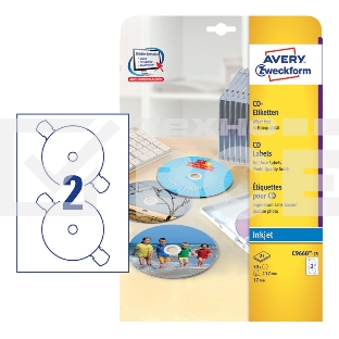 Этикетки самоклеящиеся для лазерной печати Avery Zweckform CD/DV C9660-25 A4, 196 г/м2, 25 л, покрытие супер глянец, белый