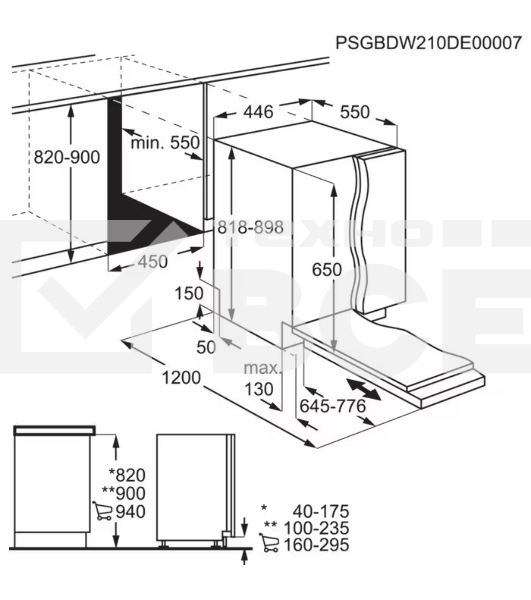 Встраиваемая посудомоечная машина ELECTROLUX EEG63400L/Встраиваемая узкая посудомоечная машина, загрузка на 10 комплектов посуды, сенсорное управление, 8 программ, 44.6x55x82 см, черный, сушка: стандартная (конденсация), индикация на полу: проекция дисплея