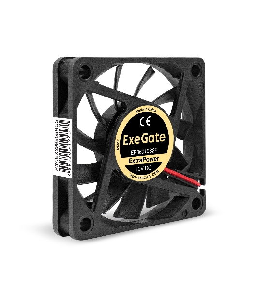 Вентилятор 12В DC ExeGate ExtraPower EP06010S2P (60x60x10 мм, Sleeve bearing (подшипник скольжения), 2pin, 3000RPM, 24dBA)