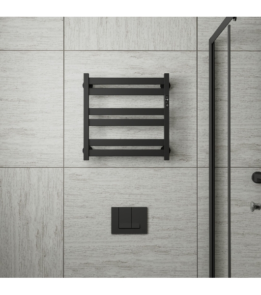 Полотенцесушитель дизайнерский электрический BAU Elite Black 53х52, подключение справа, черный матов