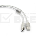 Кабель USB 2.0 Pro Cablexpert CCF-USB2-AMBM-TR-6, AM/BM, 1,8м, экран, феррит.кольца, прозрачный, пакет, фото 1
