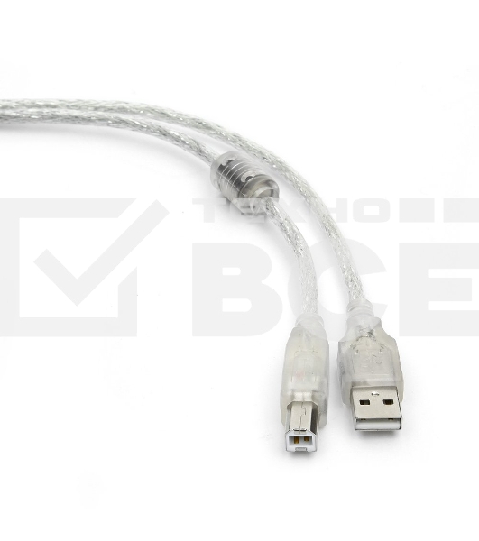 Кабель USB 2.0 Pro Cablexpert CCF-USB2-AMBM-TR-6, AM/BM, 1,8м, экран, феррит.кольца, прозрачный, пакет
