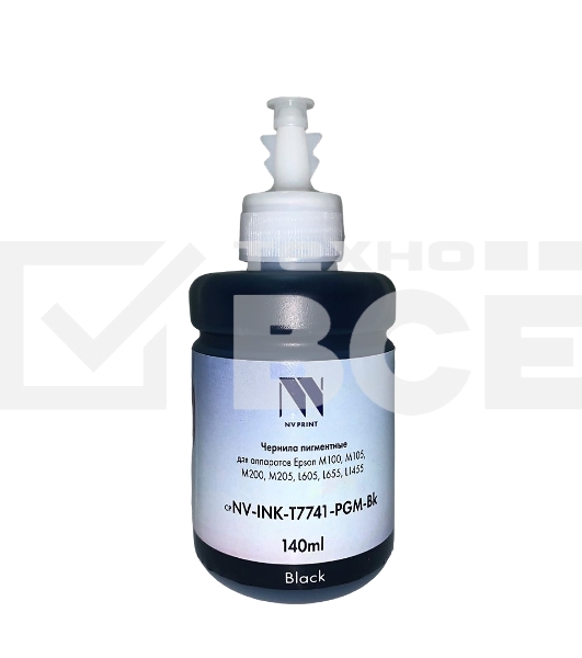 Чернила NV PRINT пигментные T7741 для аппаратов Epson M100, M105, M200, M205, L605, L655, L1455  (140 ml) Black
