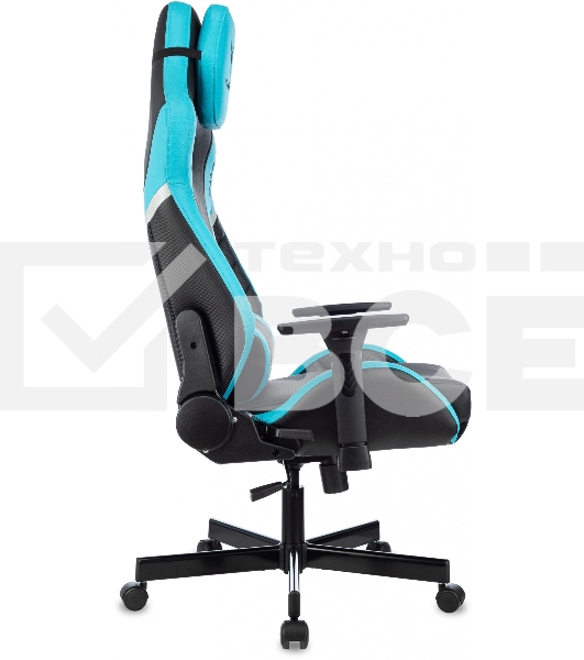 Кресло игровое Knight Thunder 5X черный/голубой эко.кожа крестов. металл