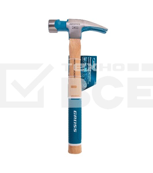Молоток-гвоздодер Gross AMERICAN HICKORY 680 г, угол 75, магнит, обрезиненная рукоятка