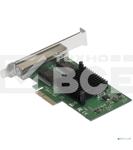 Сетевой адаптер ExeGate EXE-I350-T4V2 (PCI-E x4 v2.1, порты 4xRJ45 (медные), 10/100/1000Mbps, Gigabit NIC Intel Chipset NHI350AM4)