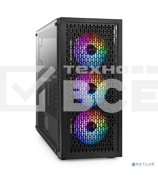 Компьютерный корпус Miditower ExeGate EVO-5001A-EVO800 (ATX, БП EVO800RGB с вент. 12 см, 2*USB+1*USB3.0+HD Audio, черный, 3 вент.12см с RGB подсветкой, боковая панель - закаленное стекло)