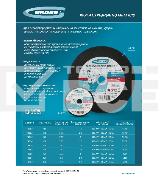 Круг отрезной по металлу Gross 150 х 1,8 х 22,2 мм, WA46TBF