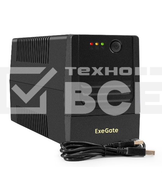 Источник бесперебойного питания ExeGate Power NB-650.LED.AVR.2SH.USB (650VA/390W, LED, AVR, 2*Schuko, USB, батарея 12V 7Ah, черный)