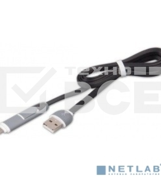Кабель RITMIX Кабель 2в1 MicroUSB+Lightning 8pin-USB для синхронизации/зарядки, 1м черный (RCC-200)