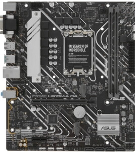 Материнская плата ASUS PRIME H610M-D D4, LGA 1700, Intel H610, 2xDDR4, 4xSATA, 1xM.2, 1xPCIe 4.0 x16, 1xPCI, 1xHDMI, 1xVGA, 1x 1Gb LAN, 2xUSB-A 2.0, 2xUSB-A 3.2 Gen 1, 3x3.5 мм, 7.1, mATX