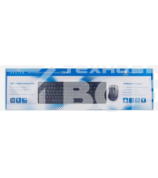 Клавиатура + мышь Oklick 250M клав:черный мышь:черный USB беспроводная slim