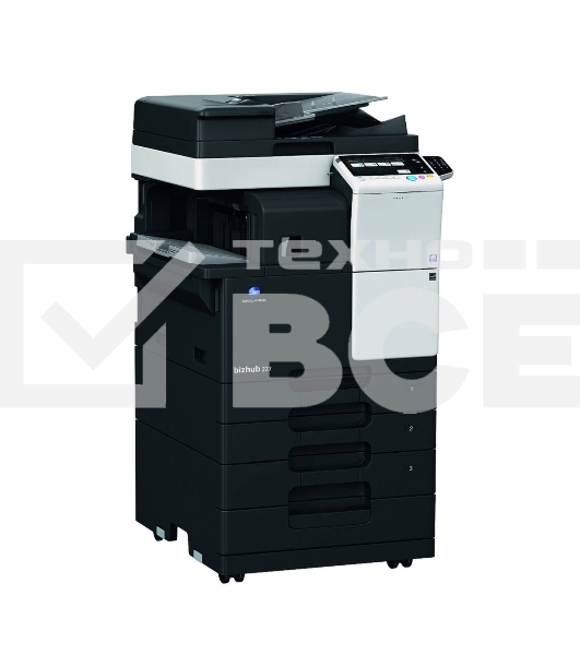 МФУ Konica-Minolta bizhub 227 монохромное, (A3, 22 стр./мин., 19000стр/мес, 250GB, сеть, дуплекс, 2*500л, 2GB, без крышки или автоподатчика, без тонера), обязат. установка специалистом АСЦ