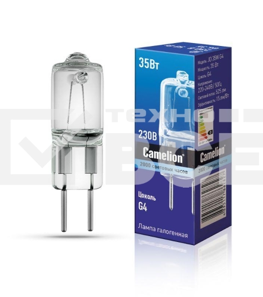 Лампа галогенная JD 35Вт капсула g4 2850К 240В Camelion 10406