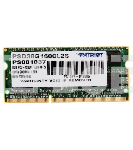 Оперативная память Patriot, DDR3L, 8GB (1x8 GB), 1600 MHz, CL11, SO-DIMM