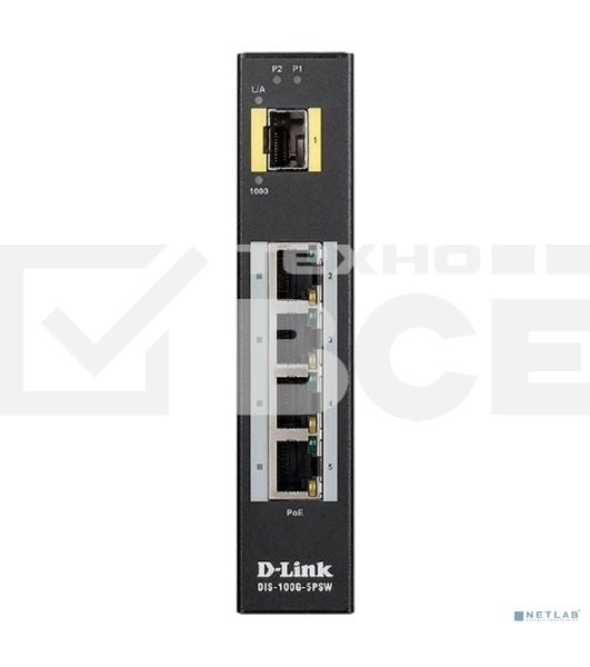 Коммутатор D-Link DIS-100G-5PSW/A1A Промышленный неуправляемый коммутатор с 4 портами 10/100/1000Base-T, 1 портом 1000Base-X SFP, функцией энергосбере