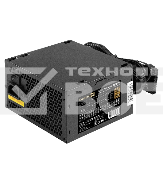 Блок питания 450W ExeGate 80 PLUS Bronze 450PPH (ATX, APFC, КПД 88% (80 PLUS Bronze), 12cm fan, 24pin, (4+4)pin, 2xPCI-E, 3xSATA, 3xIDE, черный, Color Box)