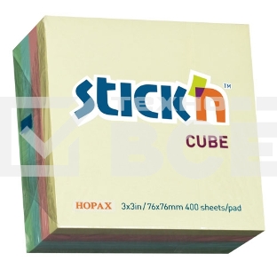 Блок самоклеящийся бумажный Stick`n 21013 76x76мм 400лист. 70г/м2 пастель 4цв.в упак.