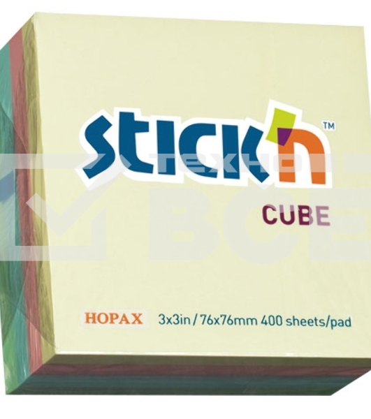 Блок самоклеящийся бумажный Stick`n 21013 76x76мм 400лист. 70г/м2 пастель 4цв.в упак.