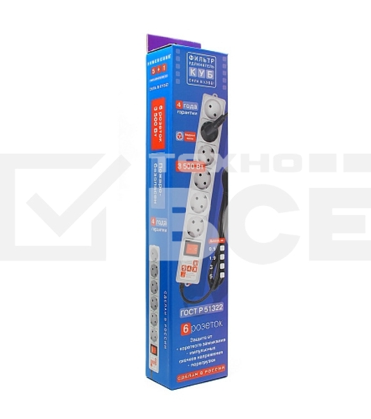 Сетевой фильтр Power Cube 1,9 м 6 розеток (белый) 16B/3,5кВт