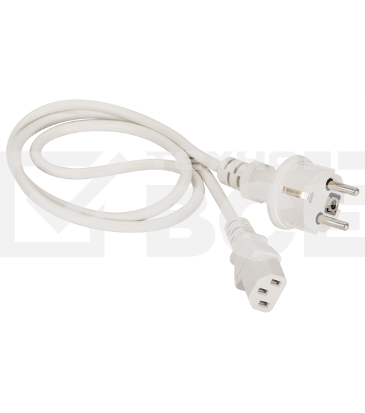 Шнур питания C13-Schuko прямая, 3х0.75, 220В, 10А, белый, 1.8 метра