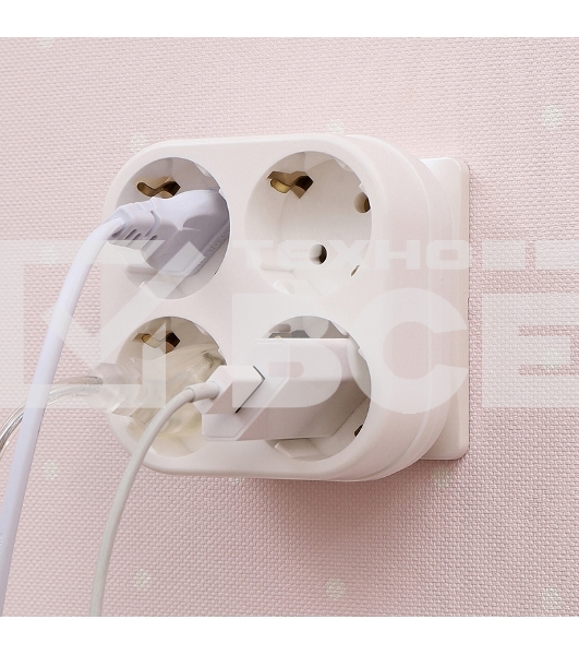 Четверник электрический Rexant 16 А с заземлением белый