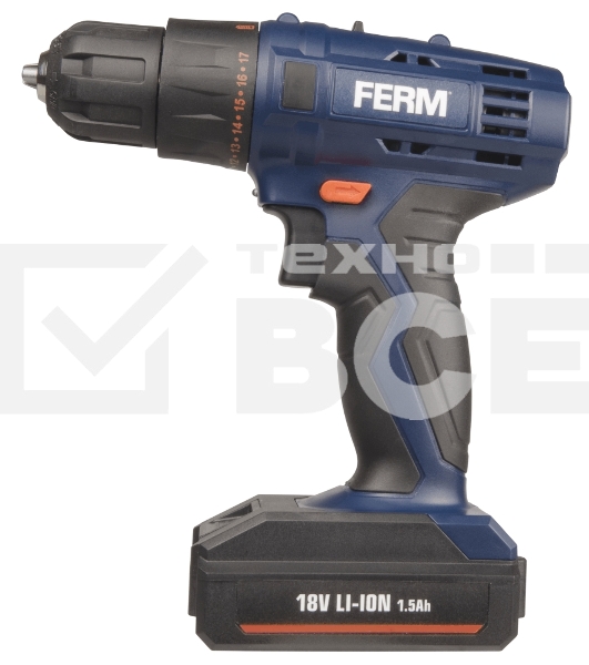 Дрель-шуруповерт Ferm CDM1120, Аккумуляторная, 18В, 2 АКБ, Кейс