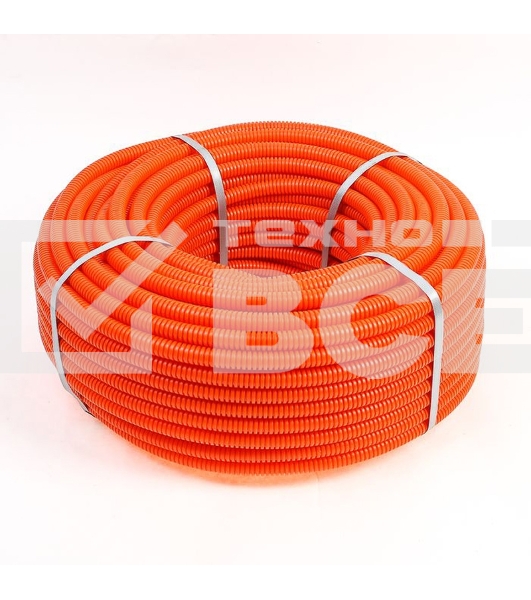 Труба гофрированная из ПНД Rexant с зондом ø 16 мм, оранжевая (100 м/уп.)