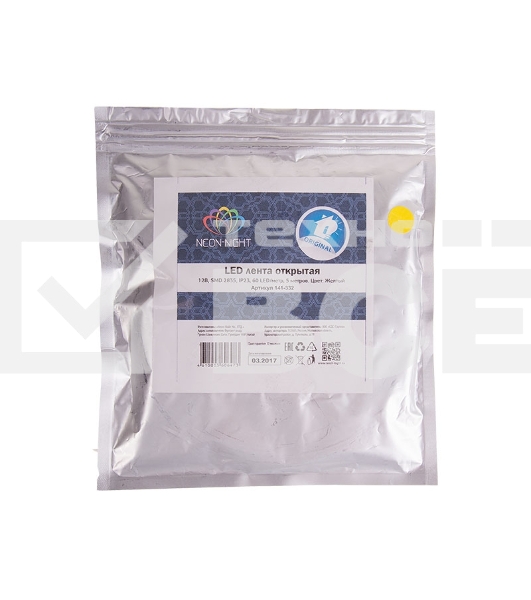 Лента LED открытая, 8 мм, IP23, SMD 2835, 60 LED/m, 12 V, цвет свечения желтый