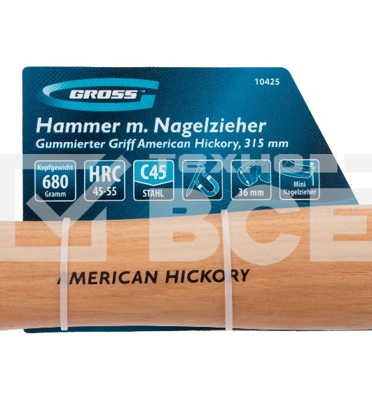 Молоток-гвоздодер Gross AMERICAN HICKORY 680 г, угол 75, магнит, обрезиненная рукоятка