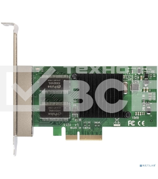 Сетевой адаптер ExeGate EXE-I350-T4V2 (PCI-E x4 v2.1, порты 4xRJ45 (медные), 10/100/1000Mbps, Gigabit NIC Intel Chipset NHI350AM4)