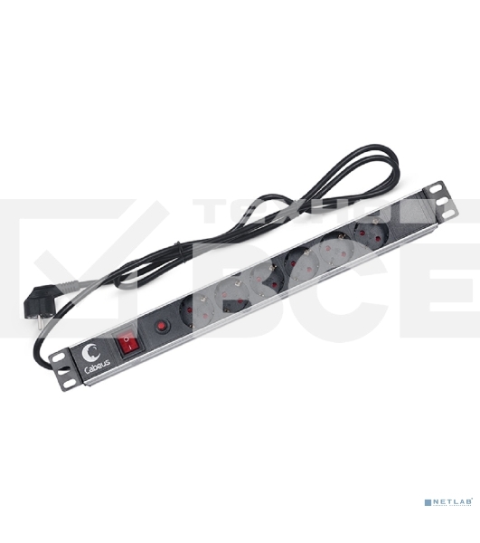 Блок силовых розеток Cabeus, Shuko х 6, вход Schuko, для шкафов, шнур 2 м, 50х490х50 мм (ВхШхГ), 16А, выключатель, фильтр защиты от напряжения, черный