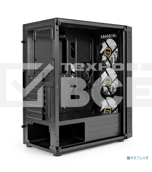 Компьютерный корпус Miditower ExeGate EVO-5001A-EVO800 (ATX, БП EVO800RGB с вент. 12 см, 2*USB+1*USB3.0+HD Audio, черный, 3 вент.12см с RGB подсветкой, боковая панель - закаленное стекло)