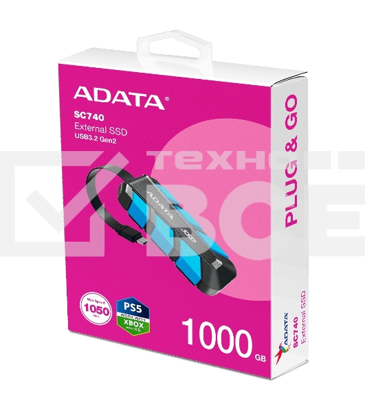 Внешний SSD ADATA SC740, 1TB, USB 3.2 Gen 2 Type-C, R/W 1050/1000, синий