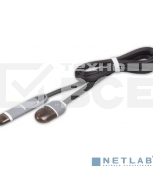 Кабель RITMIX Кабель 2в1 MicroUSB+Lightning 8pin-USB для синхронизации/зарядки, 1м черный (RCC-200)