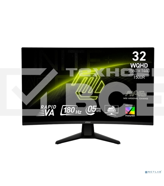 Монитор 31.5' MSI 32CQ6F VA 2560x1440, 180 Гц, 0.5 мс, 16:9, 400 кд/м², HDMI 2.0, DP 1.4, USB-C, 3.5 Jack, HDR10, Adaptive-Sync, изогнутый экран (1500R), черный