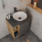 Тумба Bau Dream Blackwood 60 правая, графит, раковина BAU Dream D43, смеситель для раковины высокий Hotel Black, черный, выпуск клик клак, черный, фото2