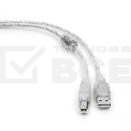 Кабель Cablexpert USB 2.0 Pro, AM/BM, 2м, экран, 2 феррит.кольца, прозрачный (CCF-USB2-AMBM-TR-2M), фото2