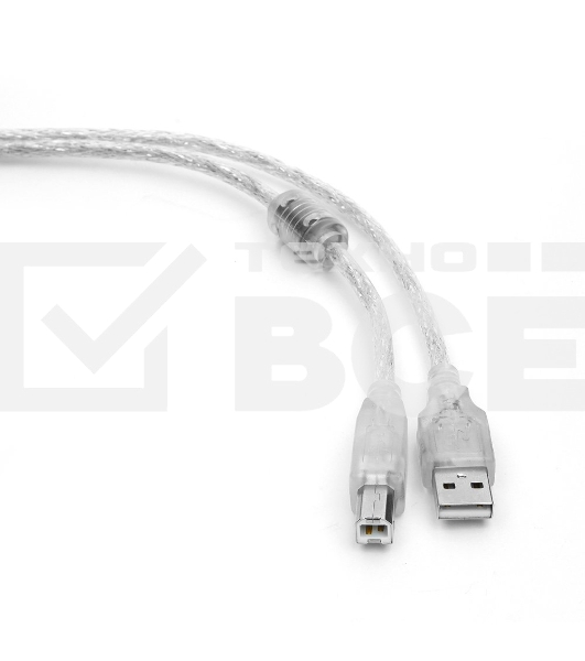 Кабель Cablexpert USB 2.0 Pro, AM/BM, 2м, экран, 2 феррит.кольца, прозрачный (CCF-USB2-AMBM-TR-2M)
