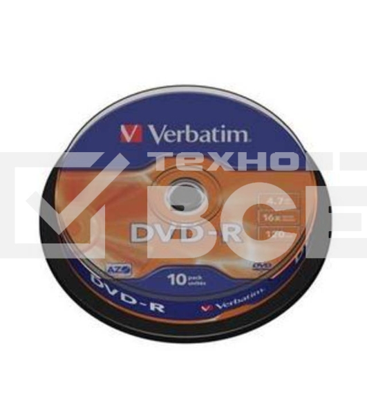Диск DVD-R Verbatim 4.7Gb 16x Cake Box (10шт) (43523)