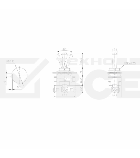 Тумблер 220V 10А (3c) ON-OFF-ON однополюсныйMiniRexant