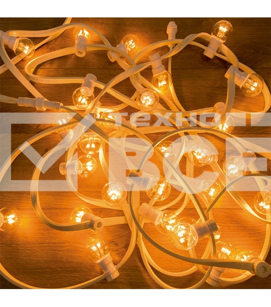 Гирлянда LED Galaxy Bulb String 10м, белый КАУЧУК, 30 ламп*6 LED ТЕПЛЫЙ БЕЛЫЙ, влагостойкая IP65