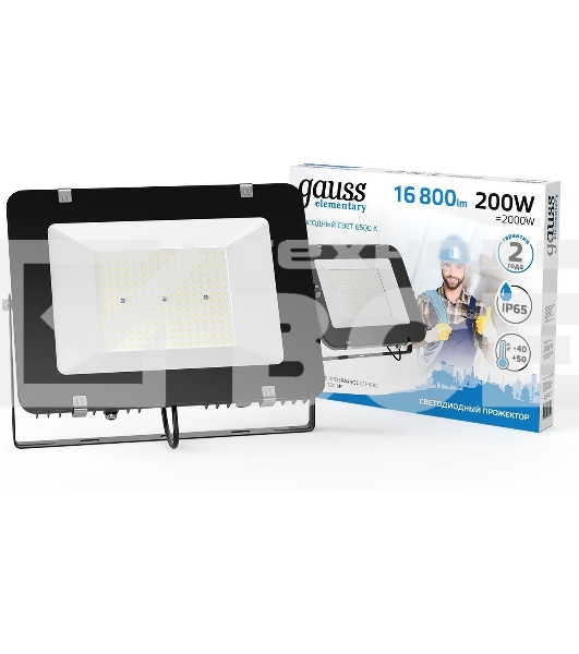 Прожектор светодиодный Gauss Elementary 200W 16800lm 6500К 200-240V IP65 черный LED 1/2
