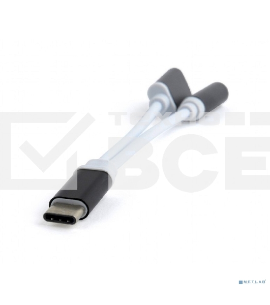 Переходник Cablexpert USB Type-C/Jack3.5 F+ Type-C F, черный, пакет (CCA-UC3.5F-02)