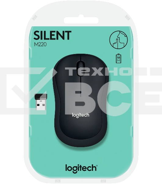 Мышь беспроводная Logitech M220 SILENT черный, 1000 dpi, радиоканал, USB, кнопки - 3